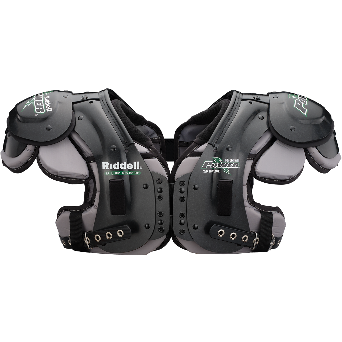 Riddell SPX AP 2024 football shoulder pads with Stac-Shoulder System and RipKord technology for linebacker, running back, and defensive back.