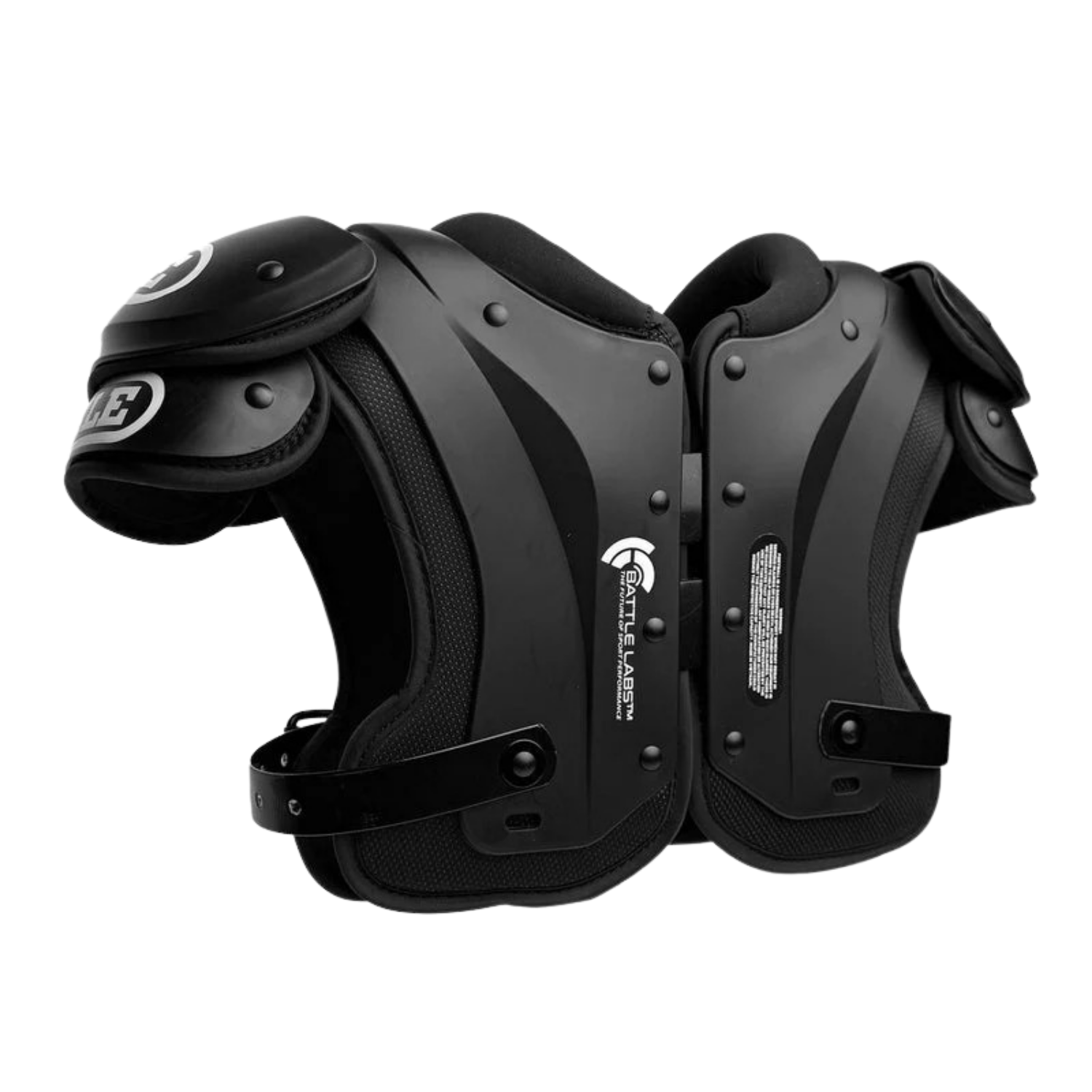 Battle Phantom youth shoulder pads in black with lightweight low profile design for American football players