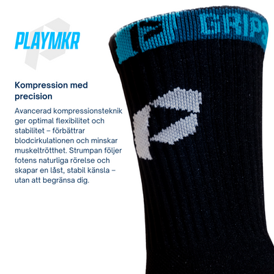 Playmkr Grip Sock Black — side profile on foot