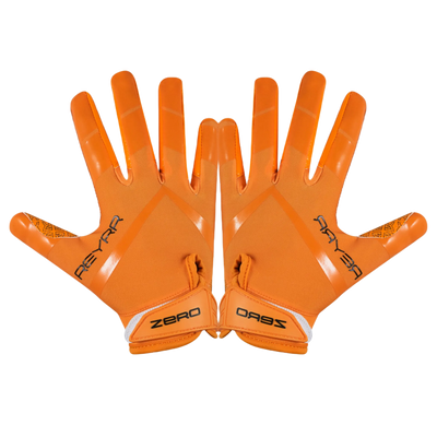 Reyrr ZERO orange football gloves with GripTech palm technology and vibrant design.