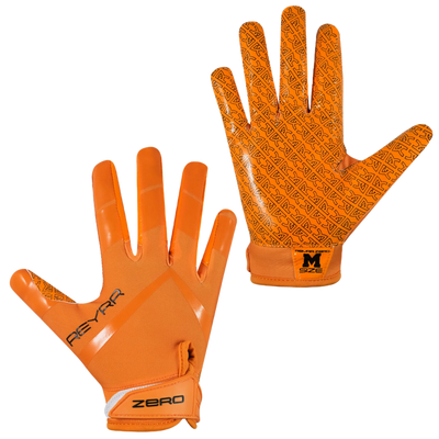 Reyrr ZERO orange football gloves with GripTech for superior ball control.