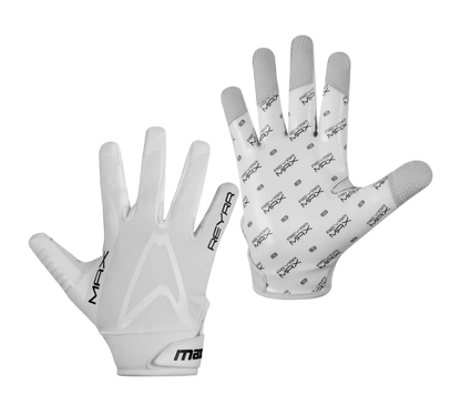 IB MAX Floorball Goalie Practice Gloves with silicone grip and leather fingertips for durability and control, featuring Reyrr MAX branding.
