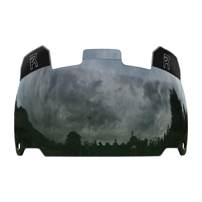 Reyrr VISION MIDNIGHT BLACK football visor with 80% tint, high-impact polycarbonate, anti-fog and scratch-resistant coating.