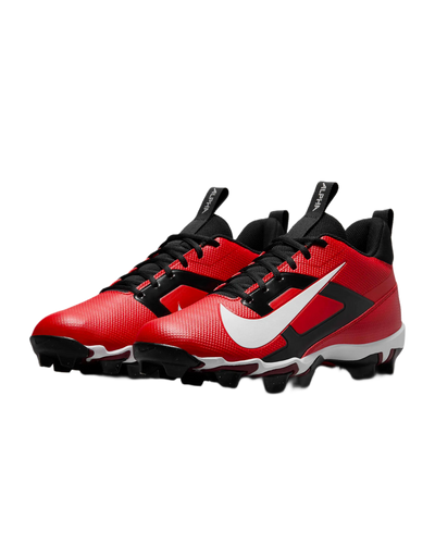 Nike Alpha Menace 4 Shark red and black football cleats with white Nike swoosh and Fastflex technology for speed and support