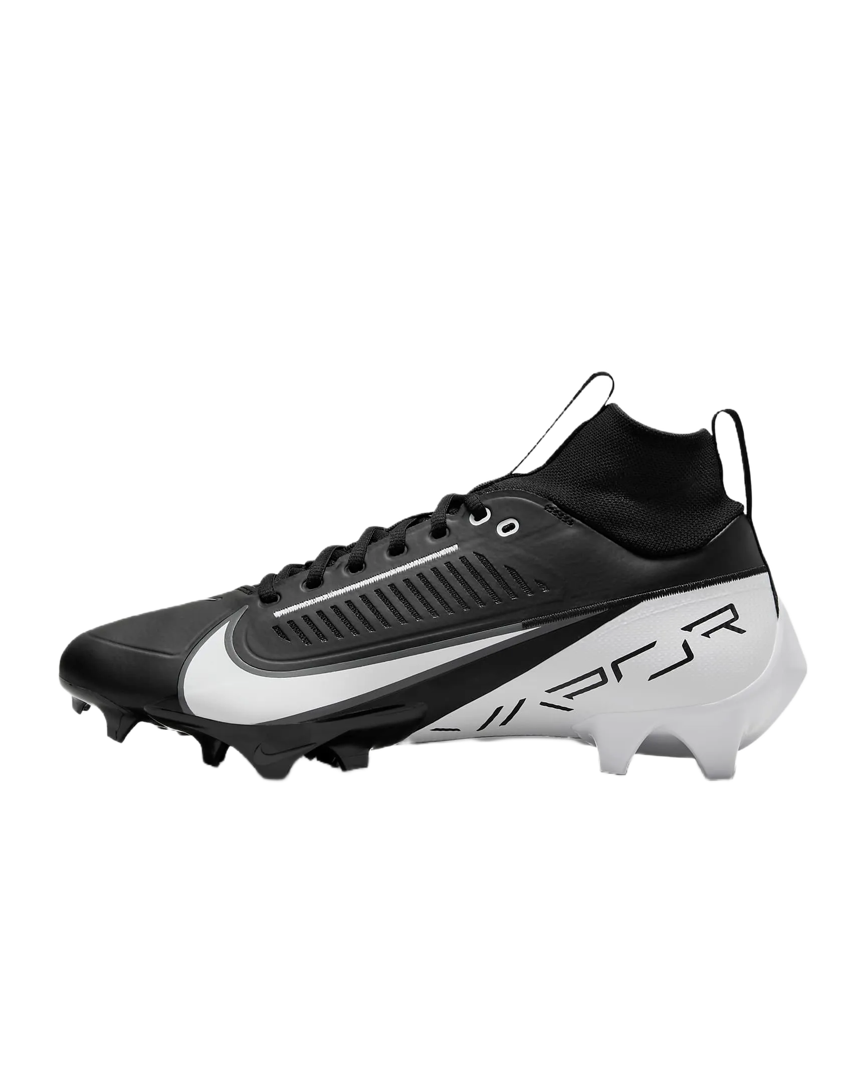 Nike Vapor Edge Pro 360 2 black and white football cleat with molded upper and traditional laces