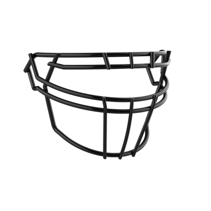 Schutt F7 ROPO DW NB black football faceguard with raised brow design and tapered bars for impact deflection and increased motion.