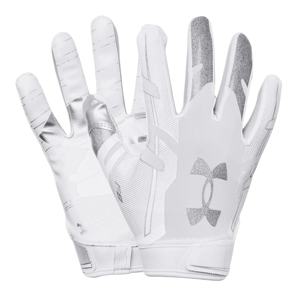 Under Armour F8 white durable breathable gloves with 3D print overlays and adjustable closure