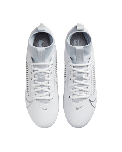 Top view of white Nike Vapor Edge Pro 360 2 football boots with traditional laces and NikeSkin overlay
