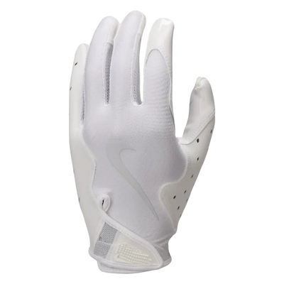 White Nike Vapor Jet 8.0 football glove with Magnigrip+ palm and breathable perforated backhand design