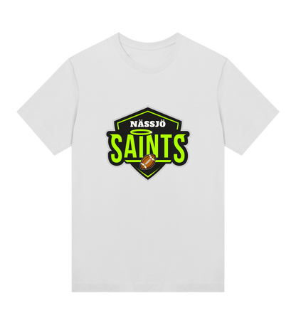 Nässjö Saints Women's Tee white organic cotton t-shirt with green and black logo and football design