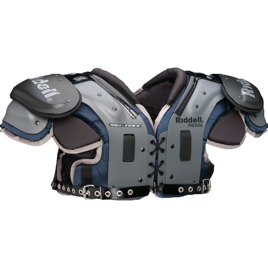 Riddell Phenom AP football shoulder pads with flat pad design, air management liner, and adjustable fit for all-purpose positions