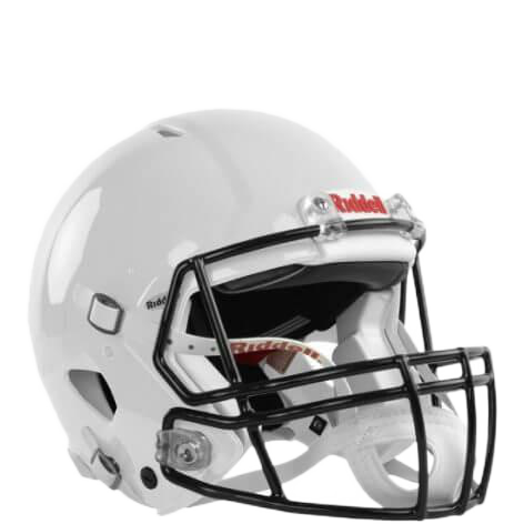 White Riddell Speed Icon football helmet with black facemask and advanced internal padding system.