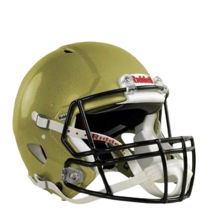Riddell Speed Icon football helmet in gold with black facemask and quick release system, designed for comfort and stability.
