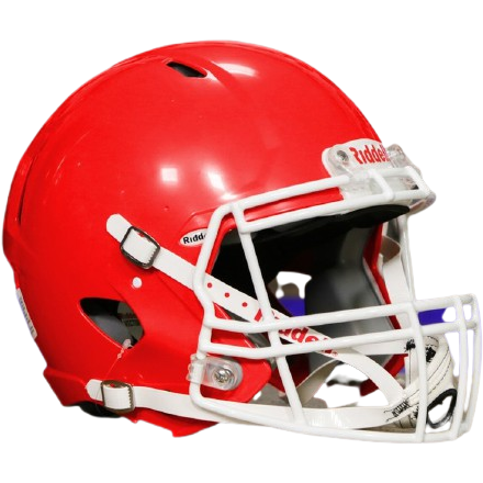 Red Riddell Victor-I youth football helmet with white facemask and impact protection features