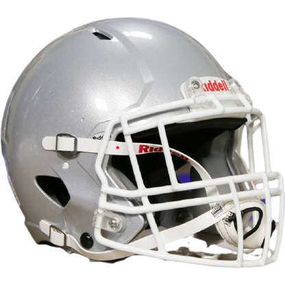 Silver Riddell Victor-I youth football helmet with white facemask and impact protection features